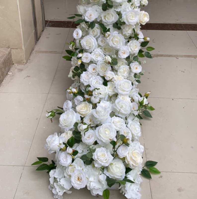 White Silk Rose Flower Row, Wedding Table Runner Centerpiece - Etsy