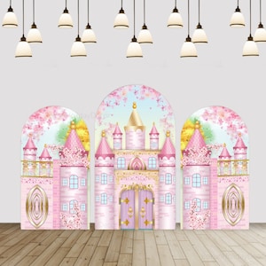 Girls Pink Princess Castle Arch Backdrop Cover Kids Birthday Chiara Backdrop Baby Shower Arched Background Party Supplies