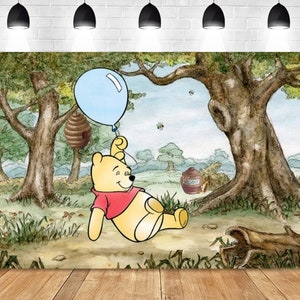 Zoete Baby 1e Verjaardagsfeestje Achtergrond Kinderen Cartoon Winnie de Pooh Fotografieachtergronden Pasgeboren Vinyl Afdrukken Achtergrond Bos Banner: