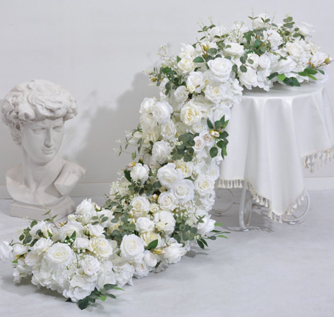 White Silk Rose Flower Row, Wedding Table Runner Centerpiece - Etsy