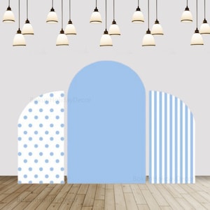 Blau Gepunktet Streifen Bogen Hintergrund Kindergeburtstag Party Bogen Hintergrund Abdeckung für Jungen Baby Shower Neugeborene Chiara Gewölbter Hintergrund Dekoration
