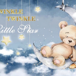 Twinkle Little Star Moon Bear Fotografia Sfondo per Bambini Baby Shower Personalizzato Vinile Compleanno Sfondo Newbron Party Studio Decor