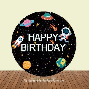 Space Planet Astronaut Children&#39;s Birthday Party Round Backdrop Baby Boys Circle Photography Background Cover Photo Studio Booth Decoration