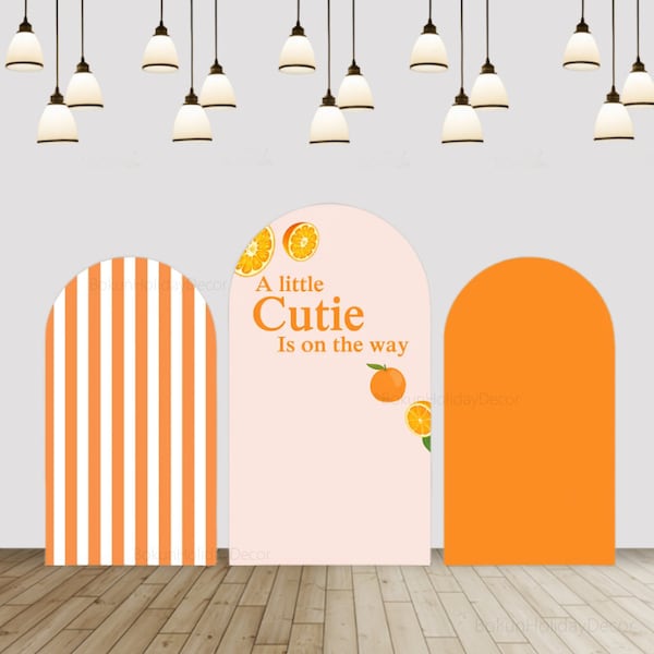 Orange Stripe Arch Backdrop Cover A Little Cutie is On The Way Chiara Backdrop Baby Shower Birthday Arched Background Party Supplies