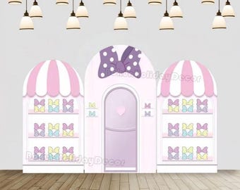 Minnie Bow Shop Arch Backdrop Cover Girls 1st Birthday Chiara Arched Wall Background
