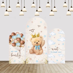 Baby Bear Palloncino Arco Copertina Stelle Nuvole Bambini 1° compleanno Festa da muro Fondale Chiara Baby Shower Sfondo ad arco neonato