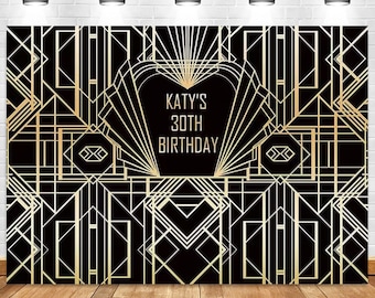 Telones de fondo para fotografía de fiesta de cumpleaños número 30, color negro y dorado, con temática del Gran Gatsby, pancarta de vinilo con impresión, decoración, póster de aniversario
