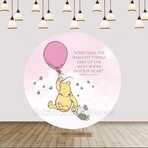 Baby Girls Round Backdrop Cover Winnie the pooh Birthday Party Pink Circle Background Cartoon Background Kids Circle Cover Decor Studio Prop