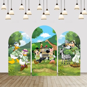 Jungel Safari Arch Achtergrond Cover Disney Mickey Minnie Wild Verjaardagsfeestje Gebogen Chiara Achtergrond Baby Douche Boog Cover Party Decor