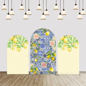 Yellow Mediterranean Lemon Porcelain Arch Backdrop Cover Double-sided Positano Bridal Shower Arch Backdrop Birthday Party Background