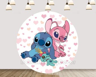 Lilo & Stitch Round Backdrop Cover, Baby Birthday Party Decor