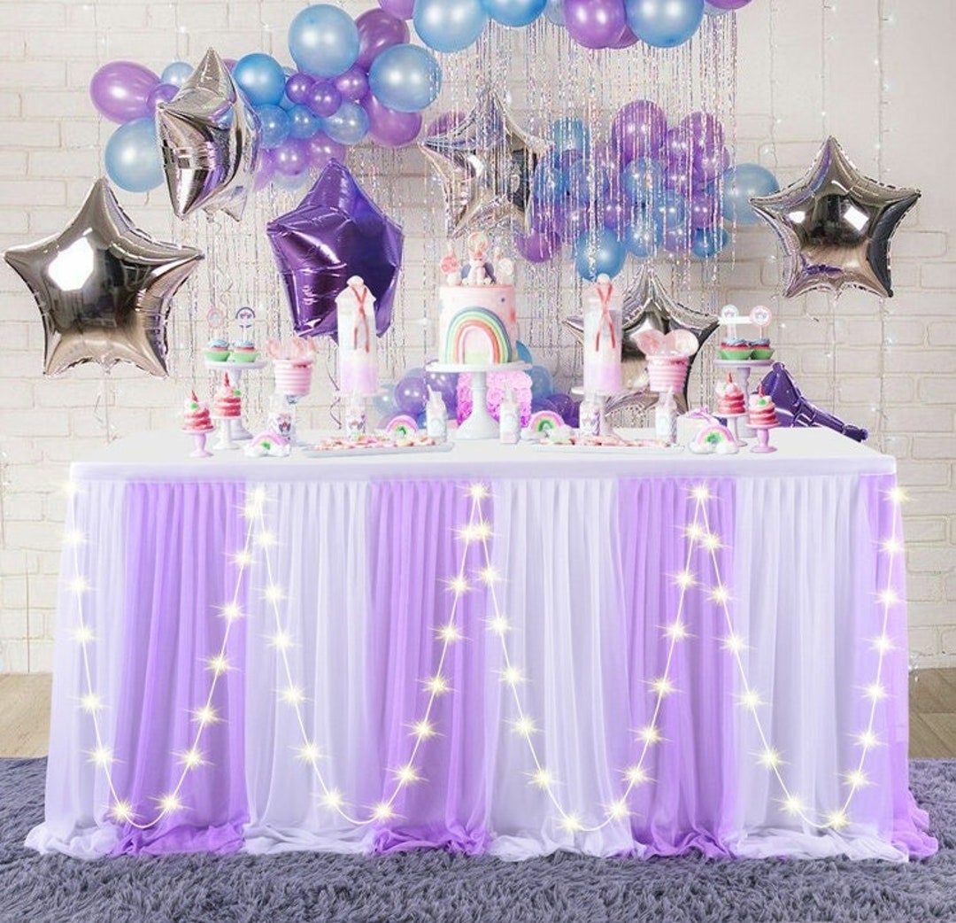 Double Color Matching Table Skirt With LED String Light Birthday ...