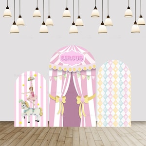 Pink Circus Tent Arch Backdrop Cover Children Baby Shower Kids Birthday Party Photograph Background Newborn Arched Wall Chiara Background