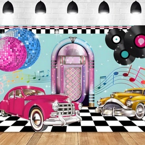 Back to 50's Vintage Dance Photography Backdrops 1950s Retro Diner Time Rock Roll Theme Banner Decor Crazy Prom Background Photo Studio