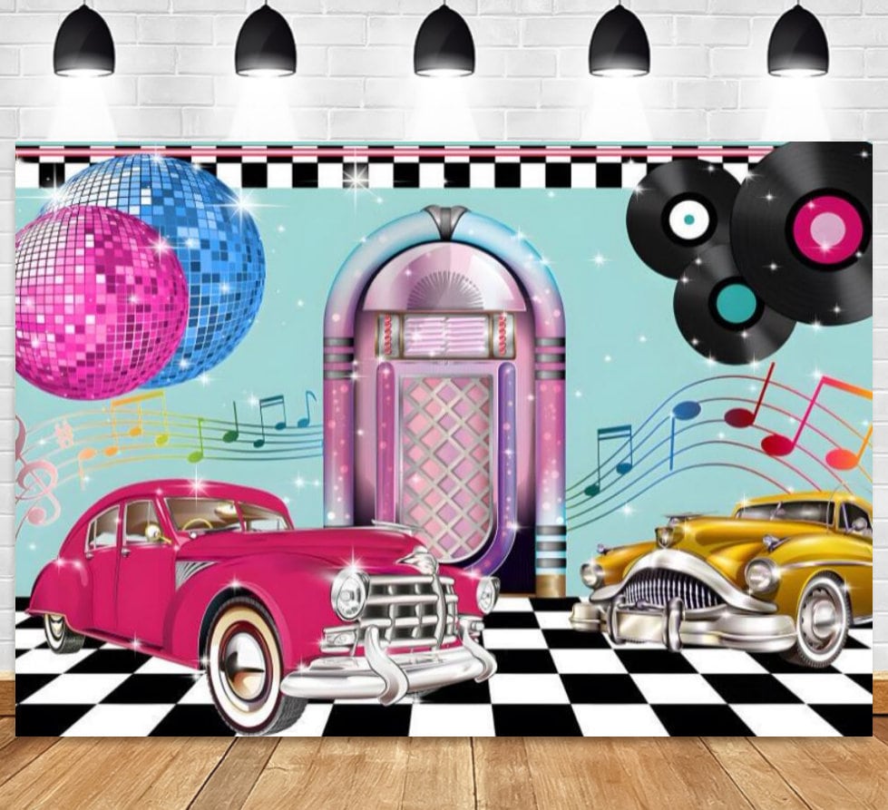 Zurück zu den 50er Jahren Vintage Dance Fotografie Backdrops 1950er Jahre Retro Diner Time Rock Roll Theme Banner Decor Crazy Prom Hintergrund Fotostudio