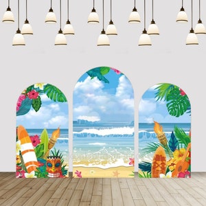 Hawaii Arch Backdrop Cover Tropical Flower Beach Summer Surfing Theme Party Arch Backdrop Cover Boys Newborn Chiara Arch Background