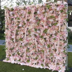 Pannelli da parete in seta artificiale rosa champagne 3D con rose, sfondo fotografico per feste, pannello floreale per addio al nubilato, parete floreale per matrimonio