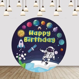 Astronaut Birthday Party Backdrop, Space Planets Round Cover
