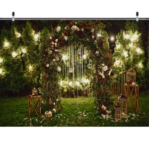 Green Forest Garland Backdrop Wedding Fairyland Backdrop Banner Outdoor Landscape Photography Backdrop Decor Engagement Party Background
