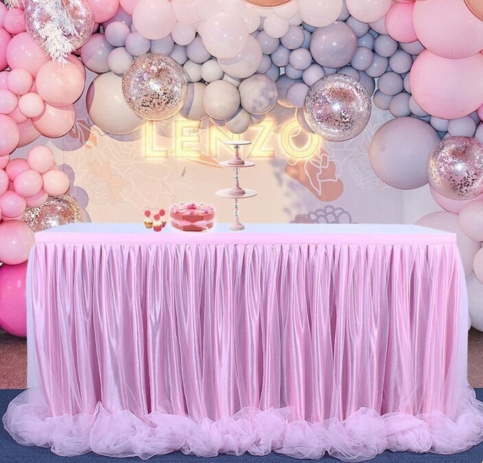 Double couleur jupe de table assortie avec nappe de table de dessert d'anniversaire légère En tulle plinthe de table pour fête de mariage Baby Shower - France Double couleur jupe de table assortie avec nappe de table de dessert d'anniversaire légère En tulle plinthe de table pour fête de mariage Baby Shower - France