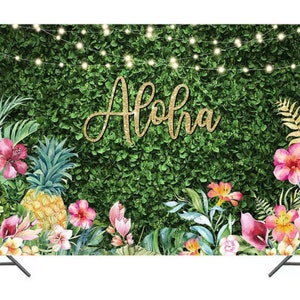 Sfondo fotografico tropicale Aloha, foglie e fiori estivi