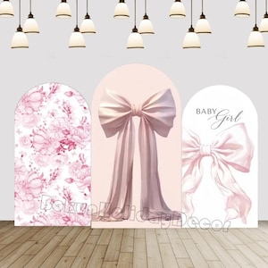 Pink Bow Baby Girl First Birthday Arch Cover Princess Baby Shower Chiara Arch Wall Background Decor Party Backdrop Cover Double sided