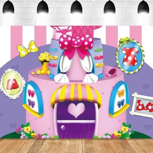 Pink Minnie Mouse Clubhouse Backdrop Girls Birthday Party Banner Vinyl Cartoon Photography Background Kids Cake Table Decoration Baby Shower