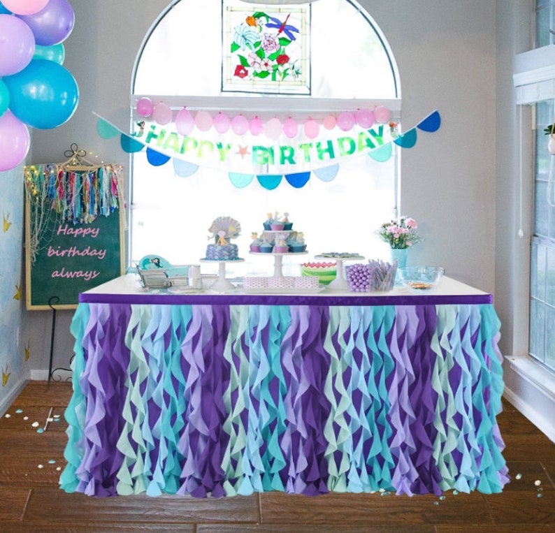 Mermaid Curly Willow Table Skirting Blue Ruffle Table Skirt Etsy UK