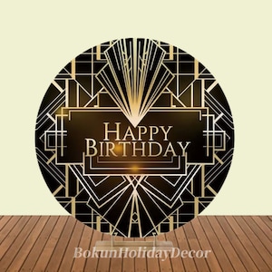 The Great Gatsby Birthday Round Photography Backdrop Cover Black Gold Circle Background Banner Prom Decor Party Supplies