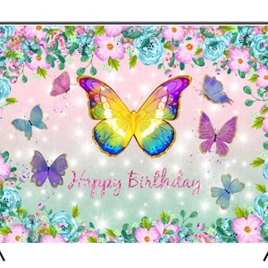 Colourful Flowers Birthday Backdrop Wall Outdoor Butterfly Theme Photography Backdrop Baby Shower Plant Floral Party Supplies Decoration