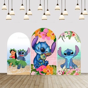 Cartoon Birthday Arch Cover Lilo & Stitch Beach Chiara Arch Backdrop Kids Party Photography Background Cover Baby Shower Decor