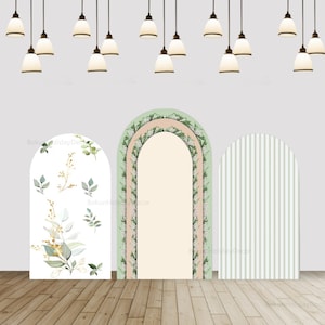 Birthday Party Arch Wall Chiara Backdrops Green Leaves Stripes Baby Shower Arch Backdrop Cover Garden Background Wedding Backdrop Decor