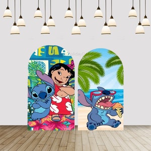 Cartoon Stitch Arch Chiara Achtergrond Cover voor Kids Baby Shower Verjaardagsfeestje Decor Zomer Strand Photo Arch Achtergrond