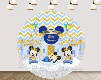 Fondo redondo para baby shower de Mickey Mouse y el Principito