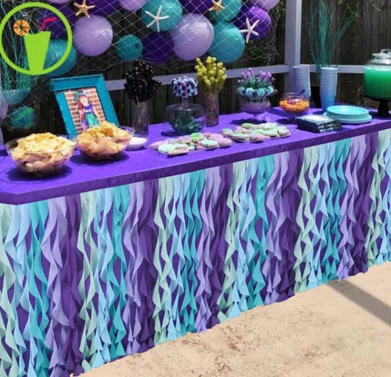 Mermaid Curly Willow Table Skirting Blue Ruffle Table Skirt Etsy UK