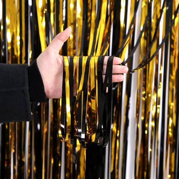 Black and Gold Halloween Tassel Curtain Party Fringe Curtains Backdrop Wall Decor Baby Shower Birthday Anniversary Rain Curtains Backdrop