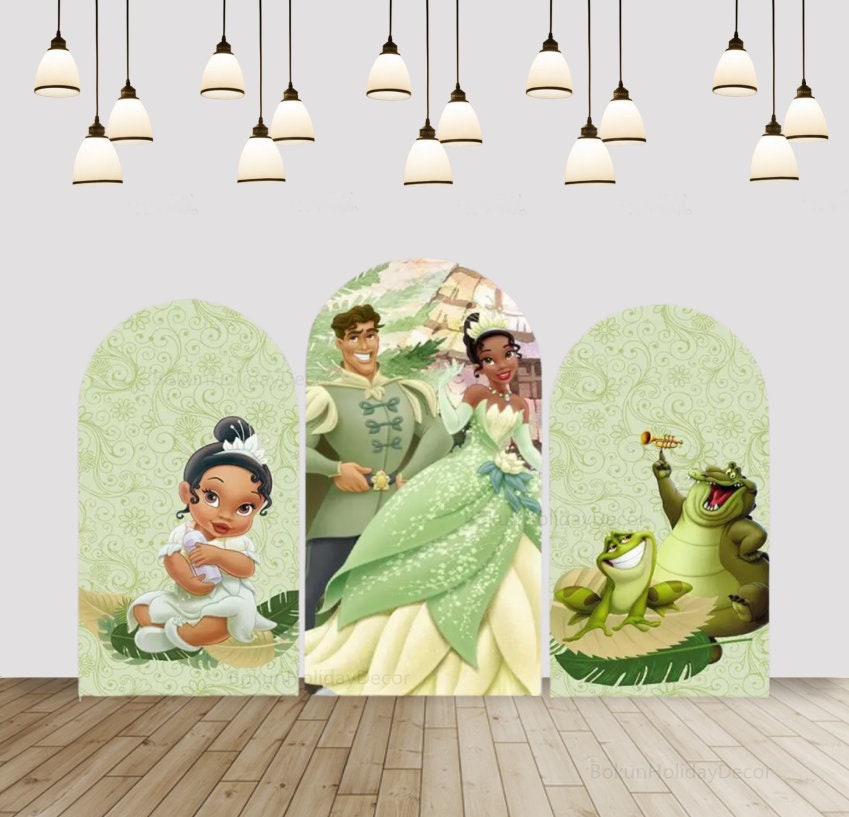 Princess Tiana Arched Chiara Backdrop Cover Birthday Party Decoration Cartoon Frog Arch Photo Background Wall Baby Shower Arch Backdrop