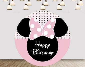 Minnie Mouse Birthday Backdrop Cover, Pink Cartoon Arch