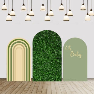 Spring Green Leaves Arch Backdrop Cover Oh Baby Chiara Backdrop Event Backdrop Baby Shower Birthday Arched Background Party Supplies