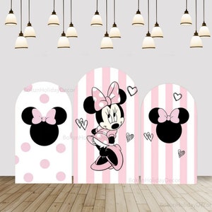 Minnie Mouse Pink Stripes Arch Backdrop Cover Newborn Girls Arched Wall Chiara Background Baby 1st Birthday Decor Disney Cartoon Arch Cover