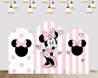Minnie Mouse Pink Stripes Arch Backdrop Cover Newborn Girls Arched Wall Chiara Background Baby 1st Birthday Decor Disney Cartoon Arch Cover
