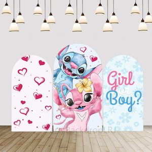 Cartoon Lilo and Stitch Arch Backdrop Cover Boy or Girl Gender Reveal Party Chiara Wall Decoration Heart Banner Doubleside Arch Covers