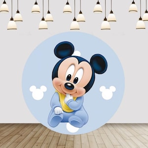 Fondo redondo de Mickey Mouse bebé: Decoración para fiesta de cumpleaños de niño