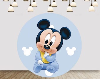 Fondo redondo de Mickey Mouse bebé: Decoración para fiesta de cumpleaños de niño