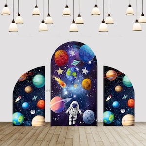 Space Theme Astronaut Arch Backdrop For Kids Rocket Planet Chiara Arched Wall Background  Boy Birthday Party Arched Background Decoration