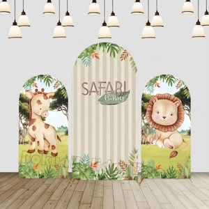Safari Baby Shower Arch Backdrop Cover Giraffe Lion Stripe Arch Cover Wild Boys Birthday Party Decor Forest Chiara Arch Wall Double sided