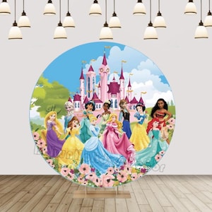 Cartoon Disney Princess Round Backdrop Cover Photo Photography Background Baby Shower Girls Birthday Circle Backdrop Cover Studio Decor