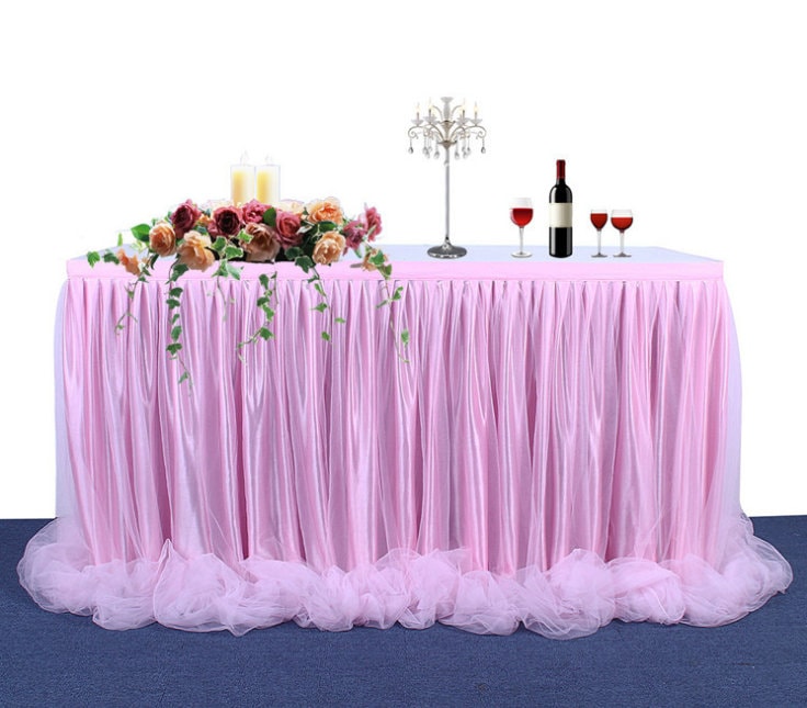 Gonna Da Tavolo In Tulle Per Feste - 100x75 Cm - Rosa, Blu, Viola - Per Matrimoni, Compleanni, Decorazioni - Foto 8