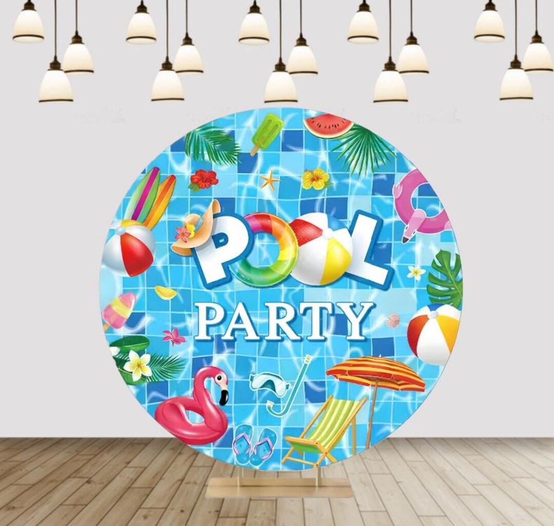 Pool Part Backdrops Pool Party Round Backdrop Cover Summer Flamingo Background Swimming ...