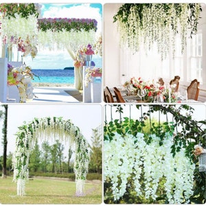 12pcs Flower Cascades Artificial Wisteria Flowers Bushy Silk Wisteria Garland Vine Ratta Hanging Flowers String Outdoor Wedding Party Decor